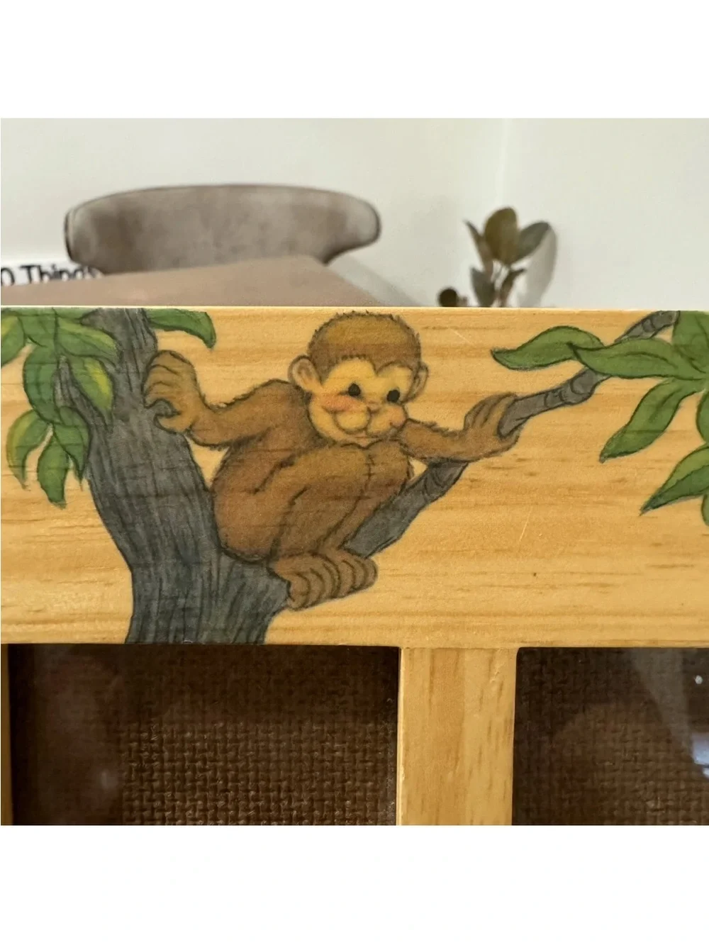 Vintage Fetco Jungle Animals Wooden  Picture Frame Easel  Back Or  Hang
